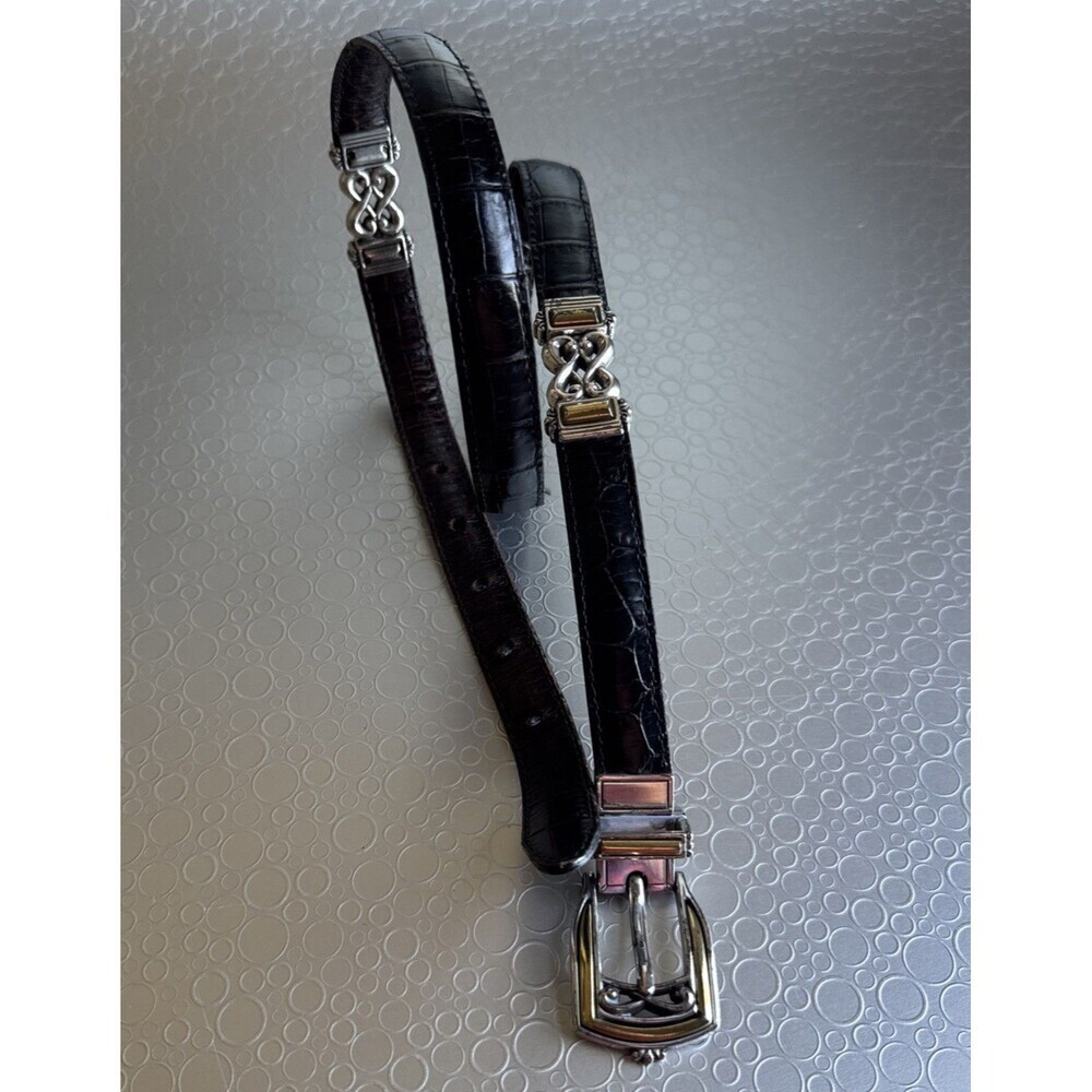 Vintage Brighton Reversible Black Brown Croc Skinny Belt L 34 Western Ornate